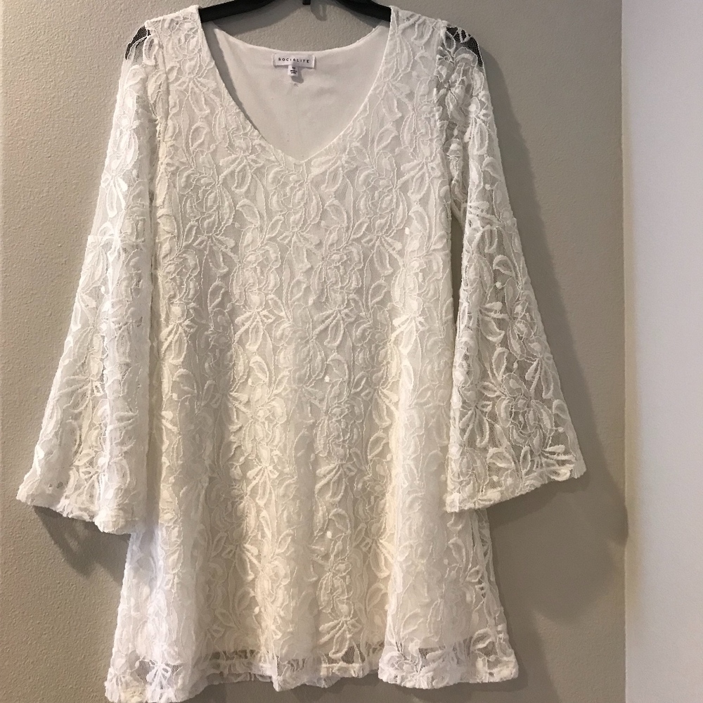 Lace Bell Sleeve Dress, XS